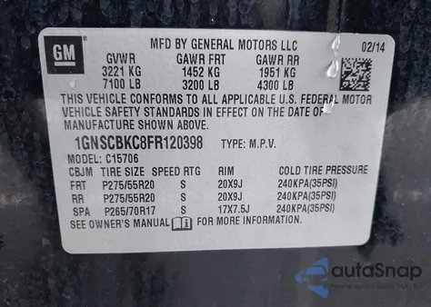 2015 Chevrolet Tahoe Lt z USA, uszkodzony, nr VIN 1GNSCBKC8FR120398